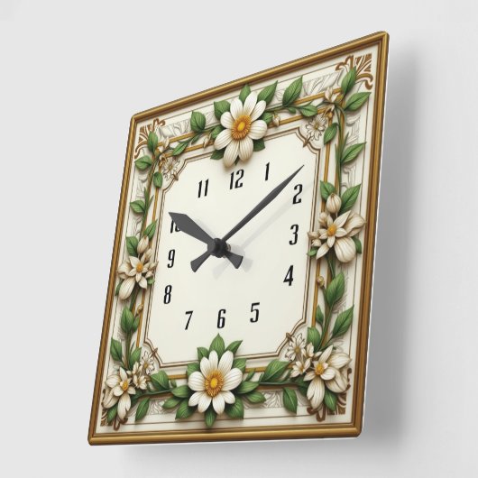 Art Deco Flower Vierkante Klok (Hoek)