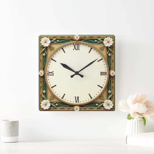 Art Deco Flower Vierkante Klok (Huis)