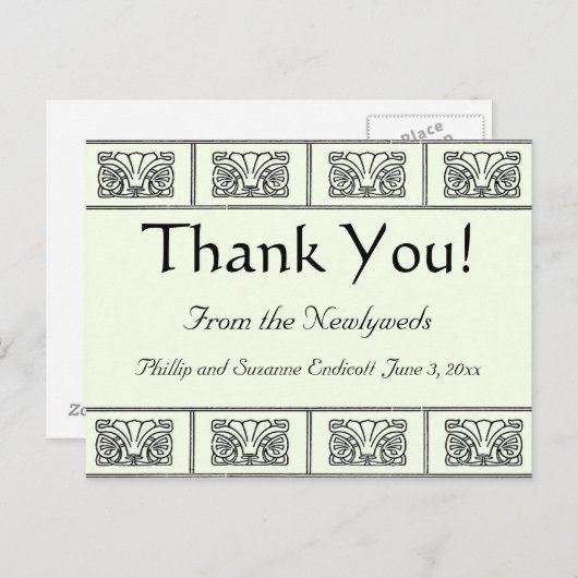 Art Deco Flowers Border Hartelijk dank Briefkaart (Voorkant / Achterkant)