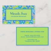 Art Deco Flowers - Cerulean Blue en Lime Green Visitekaartje (Voorkant / Achterkant)