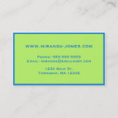 Art Deco Flowers - Cerulean Blue en Lime Green Visitekaartje (Achterkant)