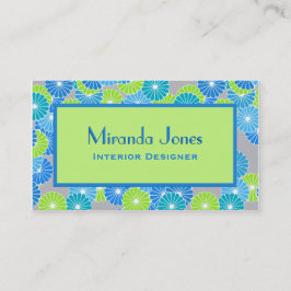 Art Deco Flowers - Cerulean Blue en Lime Green Visitekaartje