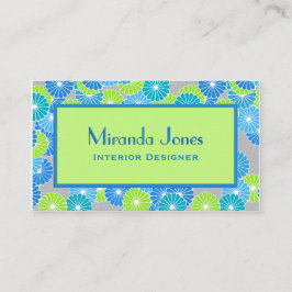 Art Deco Flowers - Cerulean Blue en Lime Green Visitekaartje
