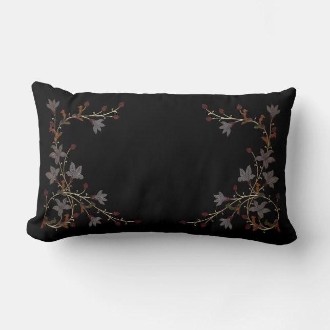 Art Deco Flowers On Black Kussen (Voorkant)