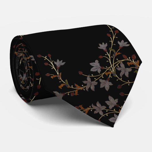 Art Deco Flowers On Black Stropdas (Opgerold)