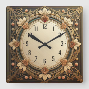 Art Deco Flowers Vierkante Klok