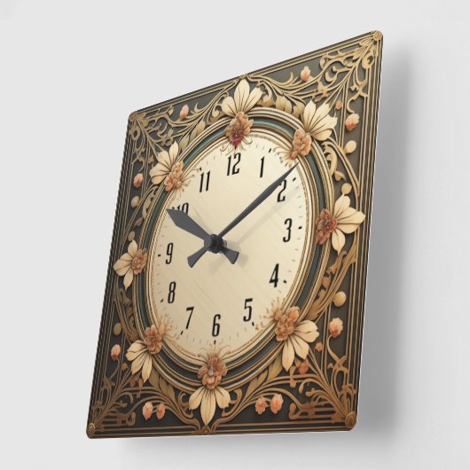 Art Deco Flowers Vierkante Klok (Hoek)