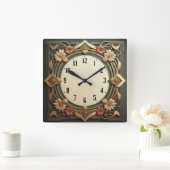 Art Deco Flowers Vierkante Klok (Huis)