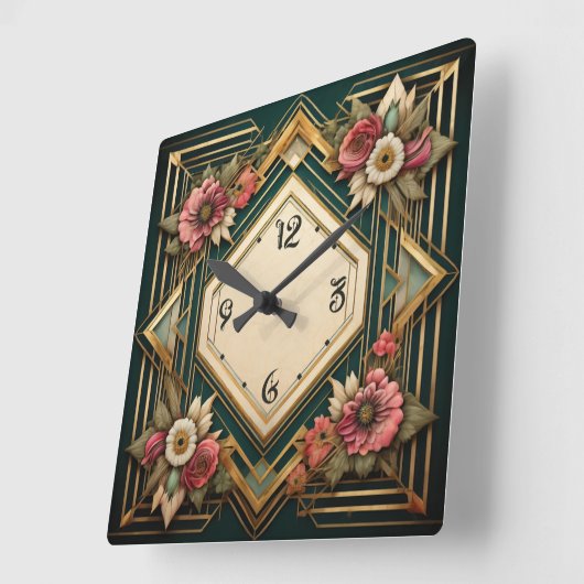 Art Deco Flowers Vierkante Klok (Hoek)