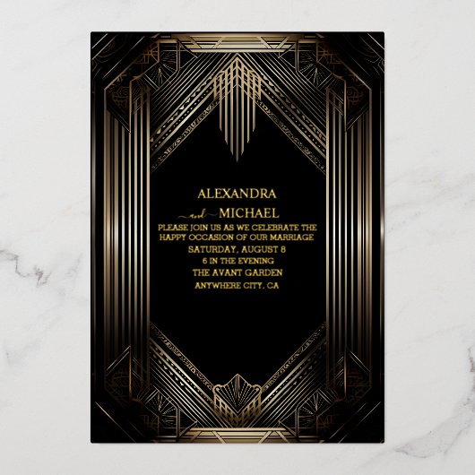 Art Deco Foil Invitation Folie Uitnodiging (Voorkant)