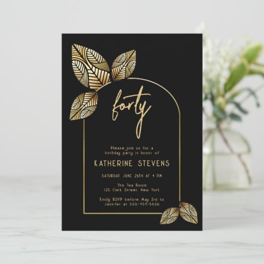 Art Deco Foliage Gold Boho Botanical 40e verjaarda Kaart (Staand voorkant)
