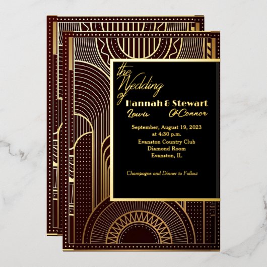 art deco folie trouwkaart uitnodiging (Voorkant / Achterkant)