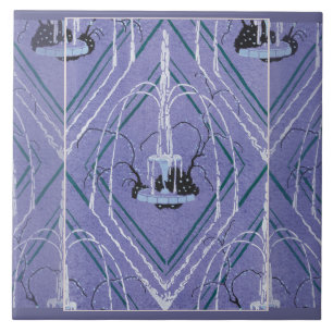 Art Deco fontein in blauw Tegeltje