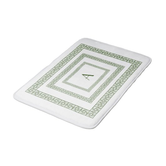 Art Deco Forest Green Border on white Bath Mat (Gekanteld)