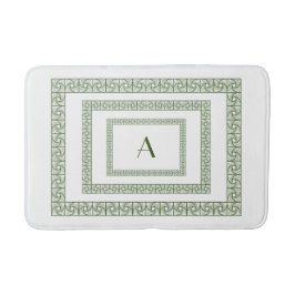 Art Deco Forest Green Border on white Bath Mat