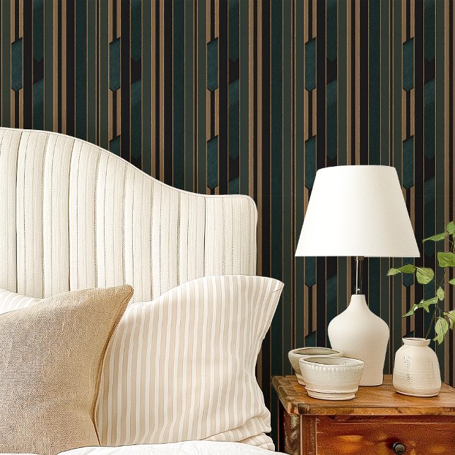 Art Deco Forest Groen en Goud Geometrisch Behang (Creator heeft geüpload)