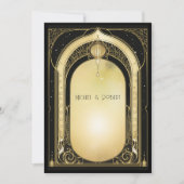 Art Deco Formele Zwarte & Gouden Bruiloft Kaart (Voorkant)
