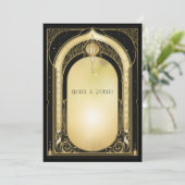Art Deco Formele Zwarte & Gouden Bruiloft Kaart (Staand voorkant)