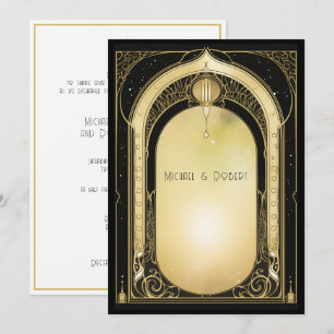 Art Deco Formele Zwarte & Gouden Bruiloft Kaart