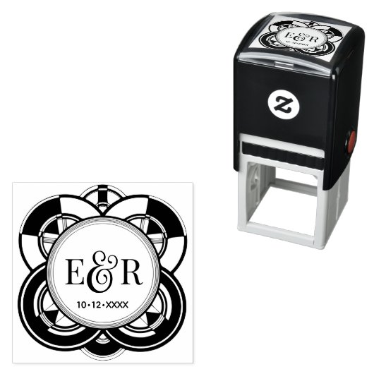 Art Deco Frame Ampersand Koppel 2 Initiaal Monogra Zelfinktende Stempel (In situ)