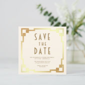 Art Deco Frame Crème Goud QR Code Trouwen Save The Date (Staand voorkant)