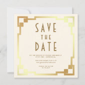 Art Deco Frame Crème Goud QR Code Trouwen Save The Date (Voorkant)
