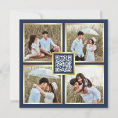 Art Deco Frame Navyblauw Goud QR Code Huwelijk Save The Date (Achterkant)