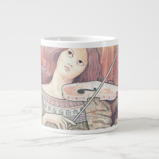 Art Deco Franse Vrouw met Viool Muziek Liefhebber Grote Koffiekop (Voorkant)