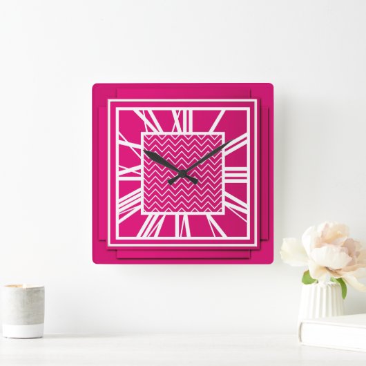 Art Deco, fuchsia roze Vierkante Klok (Huis)
