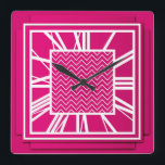 Art Deco, fuchsia roze Vierkante Klok<br><div class="desc">Art Deco,  fuchsia roze / magenta 3-d effect wandklok met witte cijfers - digitale grafische kaart</div>