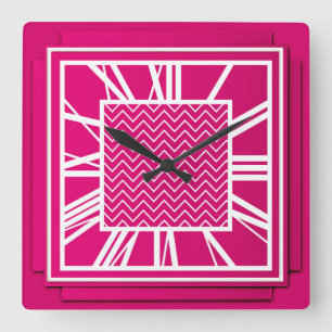 Art Deco, fuchsia roze Vierkante Klok