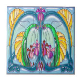 Art Deco Fuschia Glas in lood Tegeltje (Voorkant)