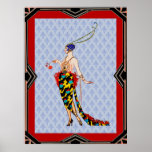 Art Deco G. Barbier Lady Poster<br><div class="desc">Ik heb een Georges Barbier dame uit een van zijn schilderijen gehaald en haar geklaard en verhelderd en aan een bleke blauwe deco achtergrond toegevoegd. Toen creëerde ik een grens die ik omvormde met een Art Deco lijst. Dit alles is digitaal gedaan en ik denk dat dit een geweldig kunstdeco-poster...</div>