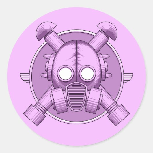 Art Deco Gasmasker Lila Ronde Sticker (Voorkant)