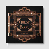 Art deco Gatsby 20's zwart echt folie roos goud Gastenboek (Voorkant)