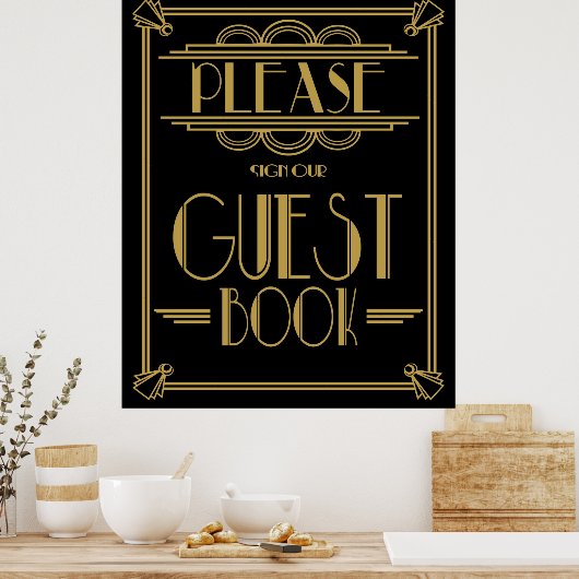 Art Deco Gatsby, Afdruk "Log ons gastenboek in" Poster (Keuken)