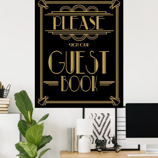 Art Deco Gatsby, Afdruk "Log ons gastenboek in" Poster (Thuiskantoor)