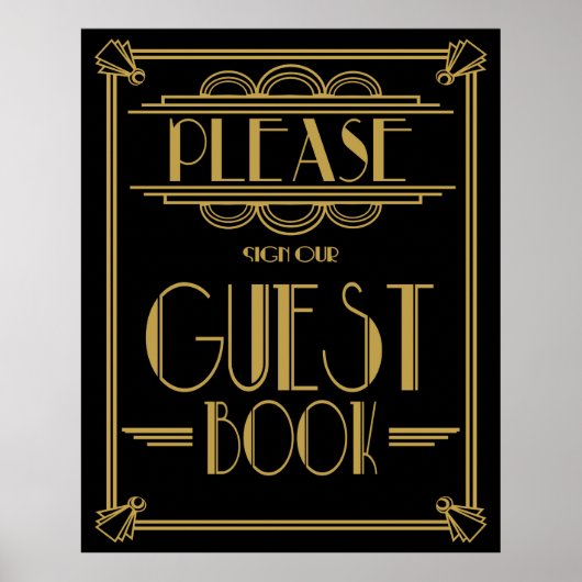 Art Deco Gatsby, Afdruk "Log ons gastenboek in" Poster (Voorkant)