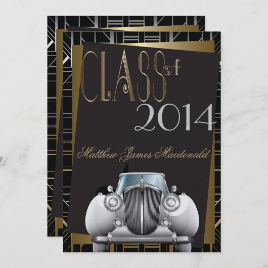 Art Deco Gatsby Afstuderen Uitnodiging (Voorkant / Achterkant)