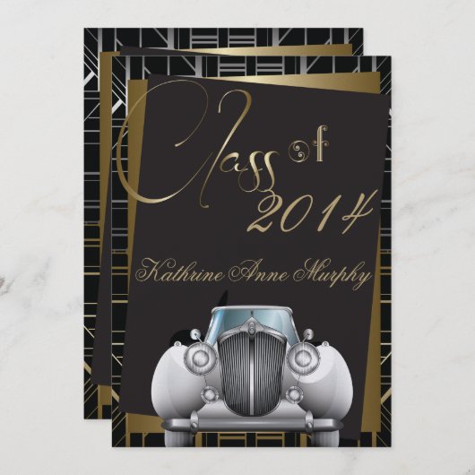 Art Deco Gatsby Afstuderen Uitnodiging (Voorkant / Achterkant)