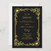 Art Deco Gatsby black 50th wedding anniversary Kaart (Voorkant)