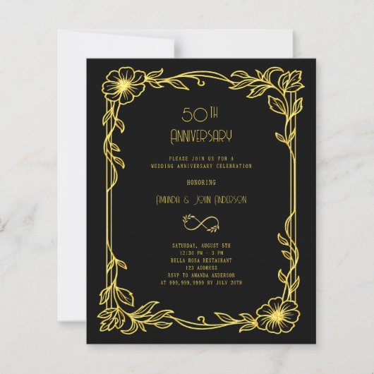 Art Deco Gatsby black 50th wedding invitation (Voorkant)