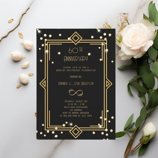 Art Deco Gatsby black  60th wedding anniversary Kaart