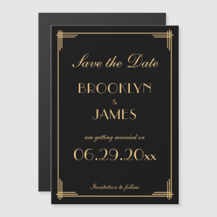 Art Deco Gatsby Black Bewaar de datum Magnetische Uitnodiging