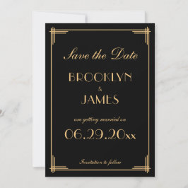 Art Deco Gatsby Black Bewaar de datumkaarten Kaart