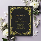 Art Deco Gatsby black gold birthday invitation