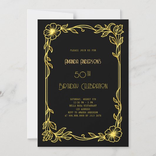 Art Deco Gatsby black gold birthday Magnetische Uitnodiging (Voorkant)