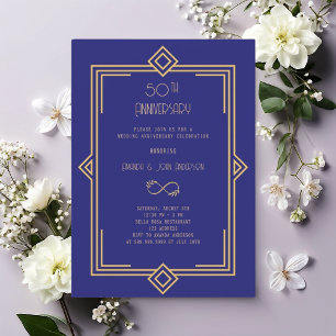 Art Deco Gatsby blauw 50ste huwelijksjubileum Kaart