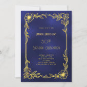 Art Deco Gatsby blue gold birthday Kaart (Voorkant)