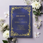 Art Deco Gatsby blue gold birthday Kaart